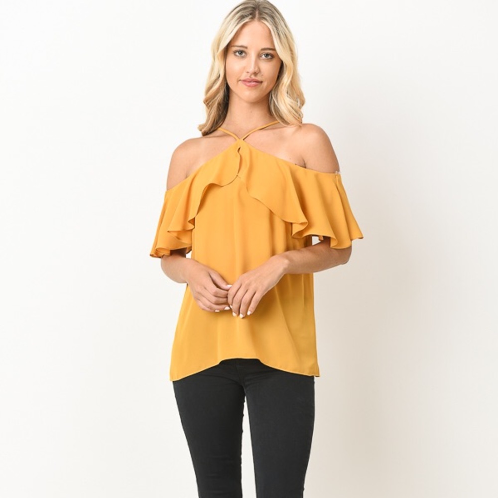 Mustard cold shoulder top